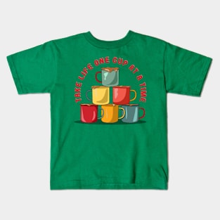 Colorful Coffee Cup Pyramid - Motivational Java Delight Kids T-Shirt